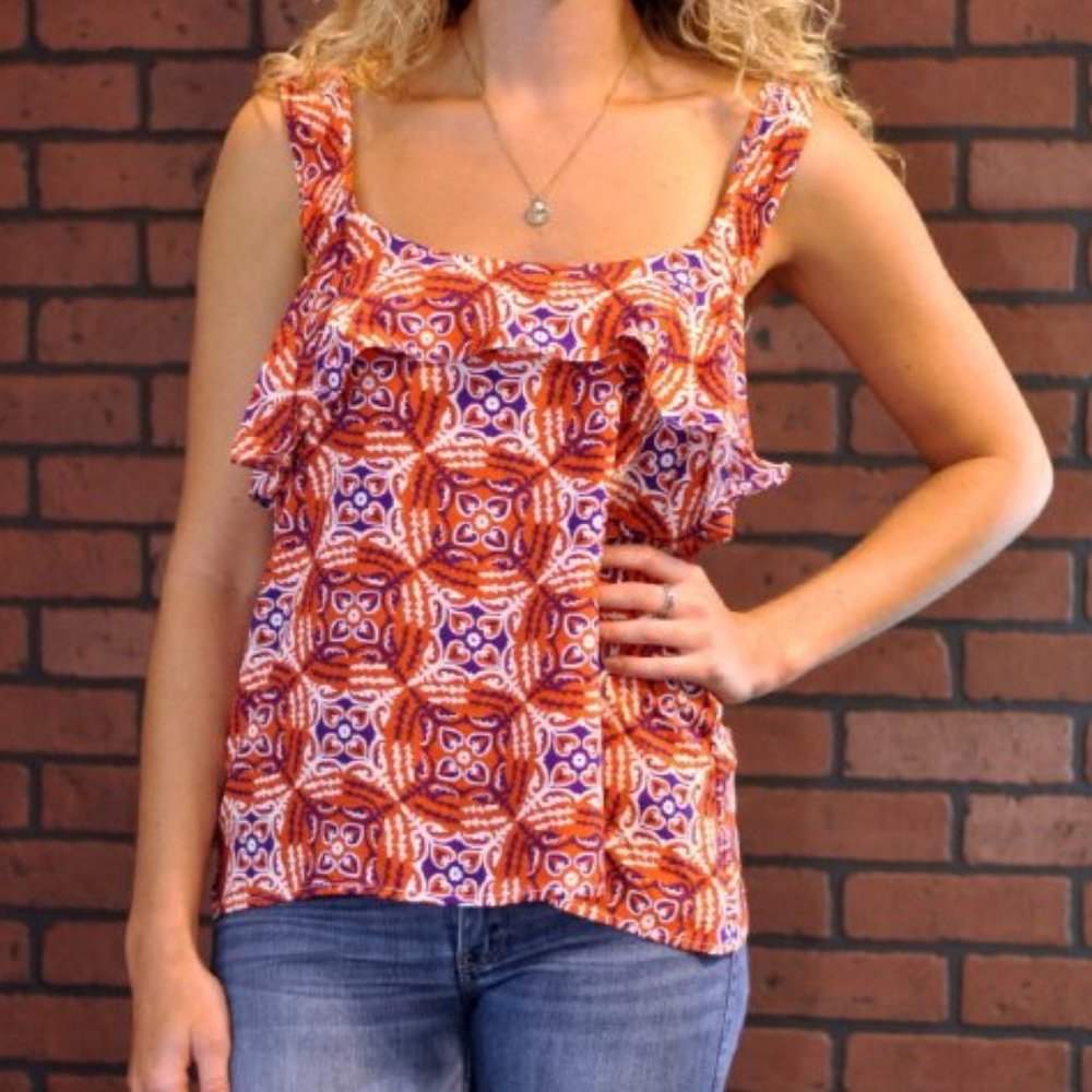 Candace Ruffle Tank - Orange/Purple